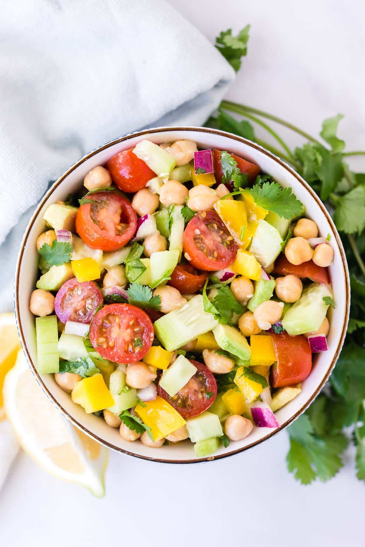 Chickpea Salad in bowl overhead