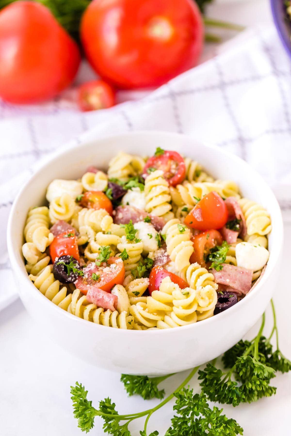 Italian Pasta Salad in a single serving bowl