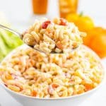 Macaroni Salad in a bowl and spoon title image