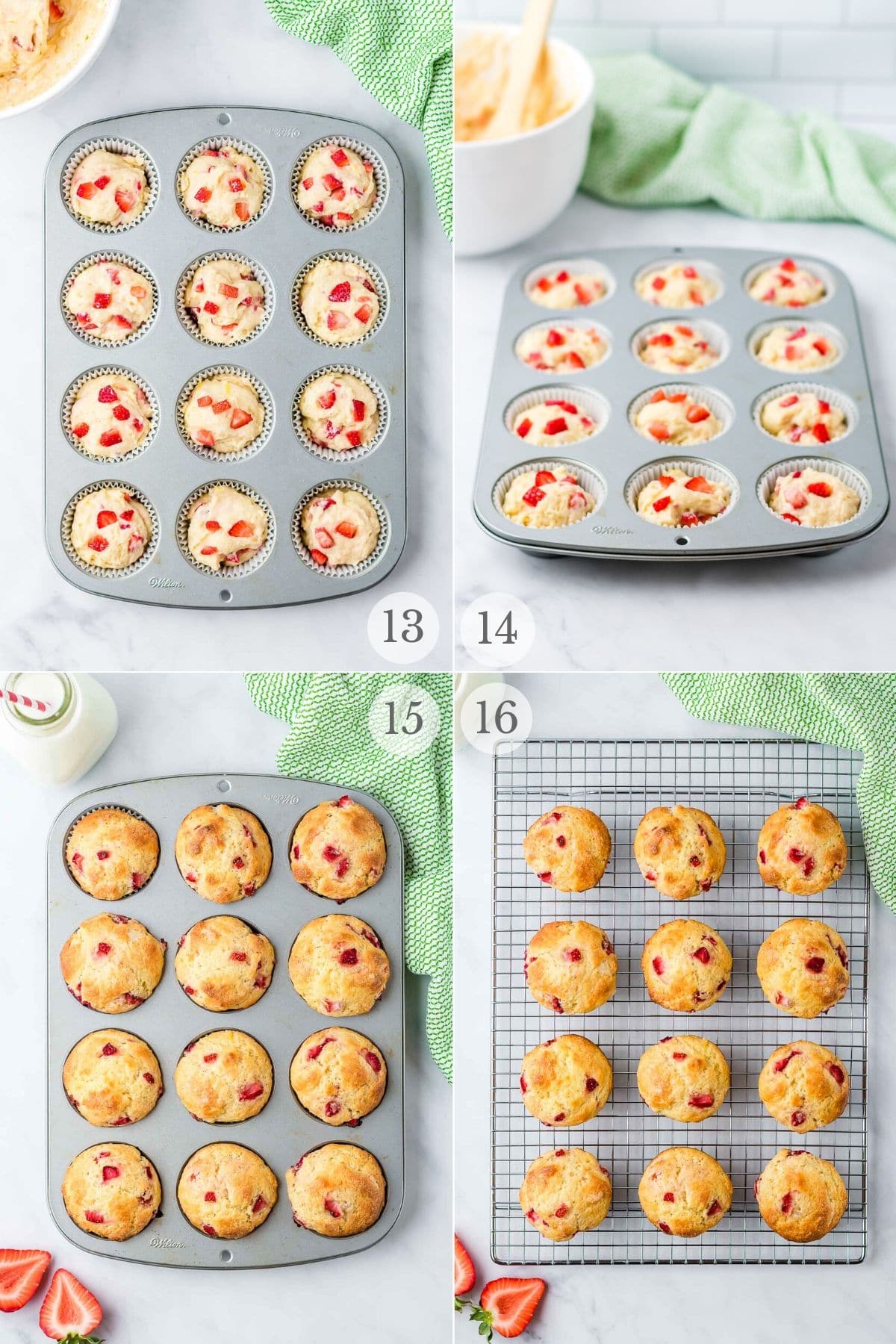 Strawberry Muffins recipes steps photos 13-16 (baking the cooling the muffins)