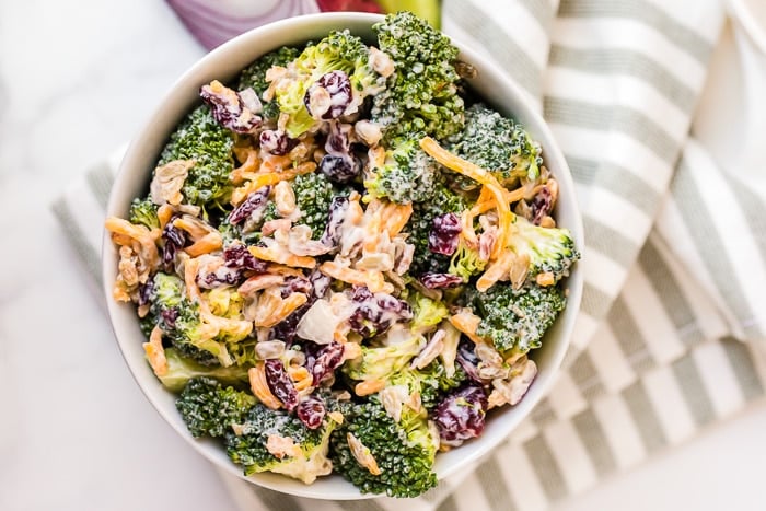 broccoli salad recipe in a bowl horizontal orientation of photo