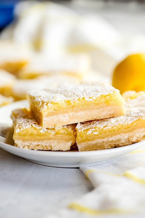 side view of lemon bars stacked