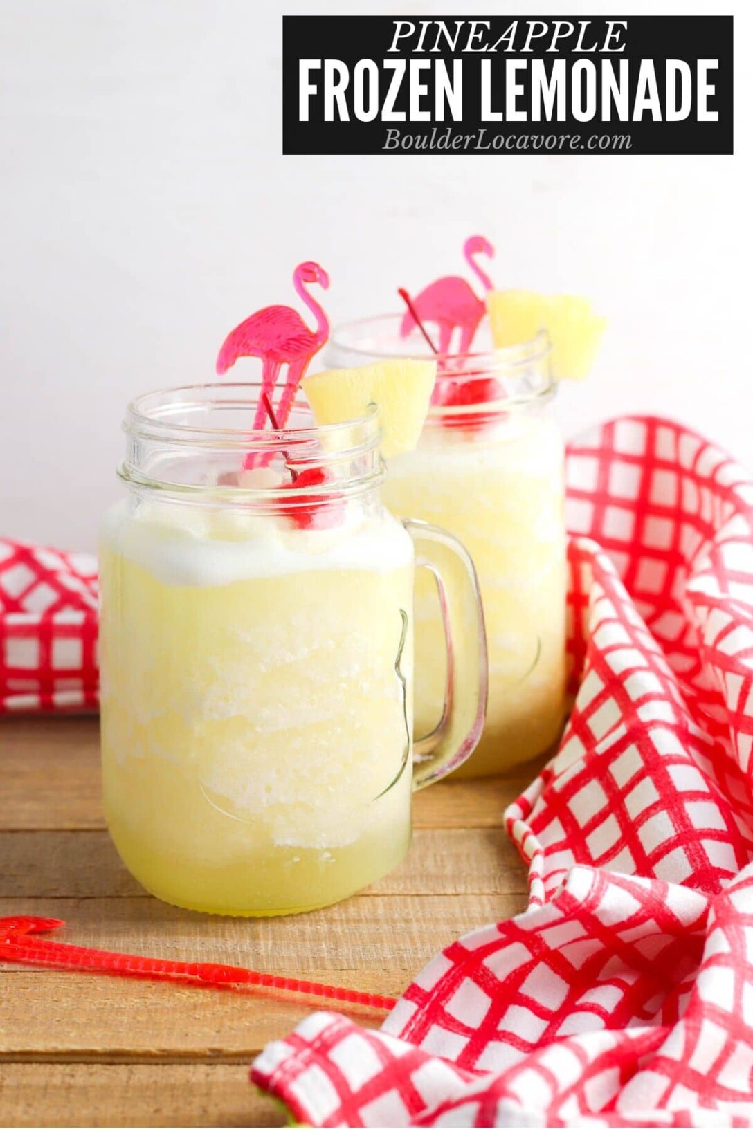Frozen Lemonade in a glass mugs with recipe title