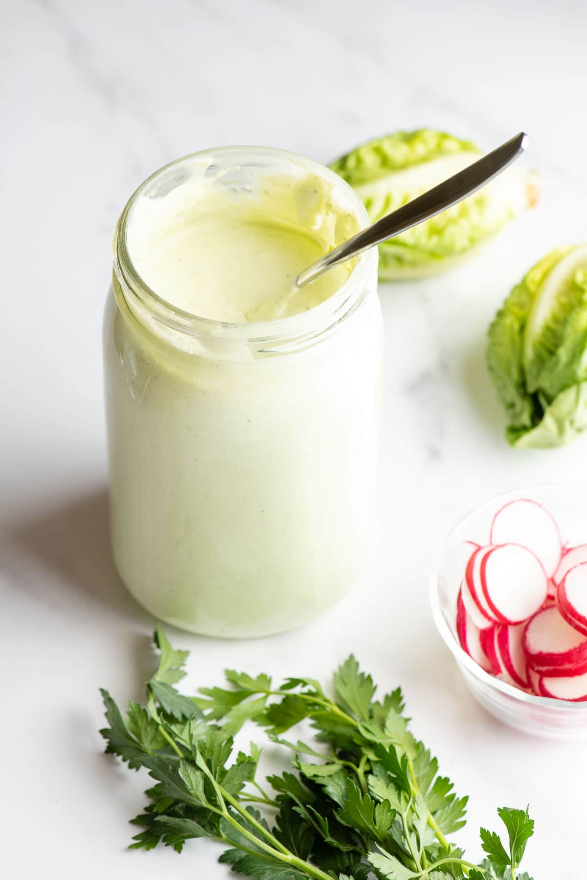 Green Goddess Dressing in a large Mason jar