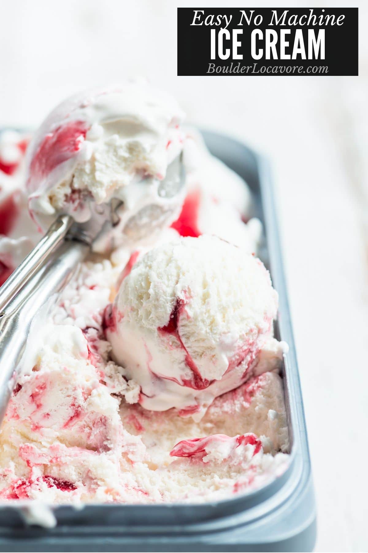 No Churn Ice Cream vanilla with strawberry jam ripple title image