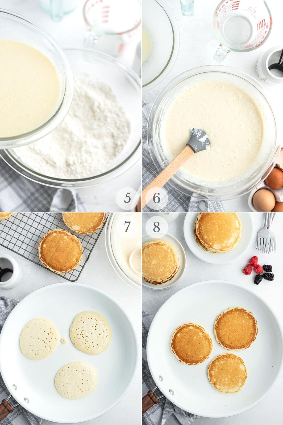 buttermilk pancakes recipe steps 5-8 making batter and cooking pancakes