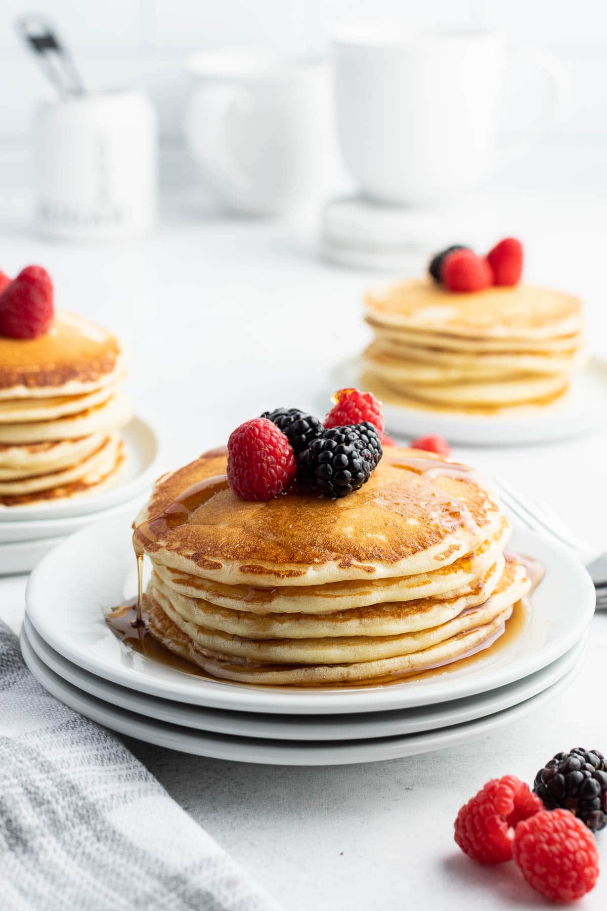 buttermilk pancakes stack with berries