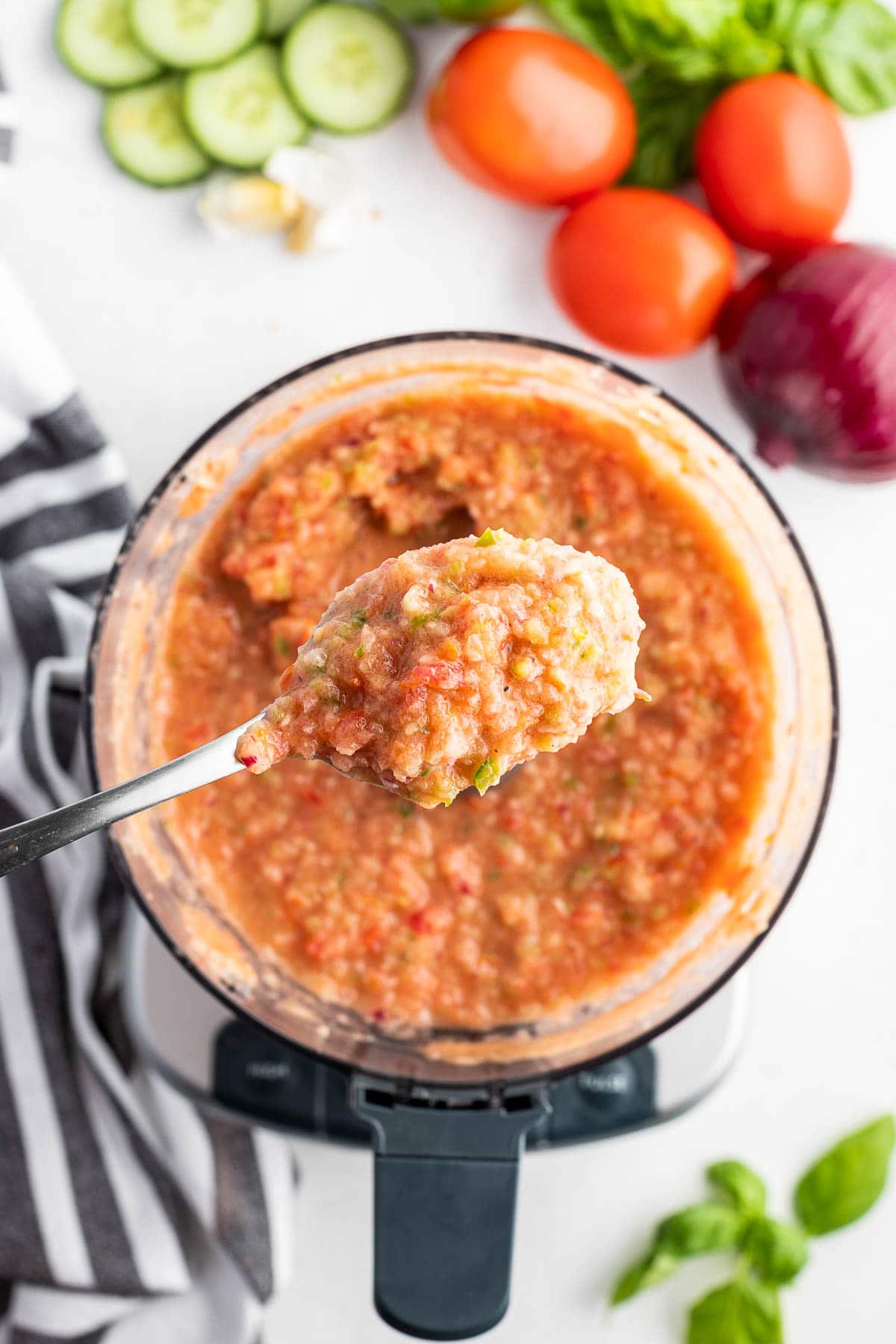 chunky gazpacho in food processor