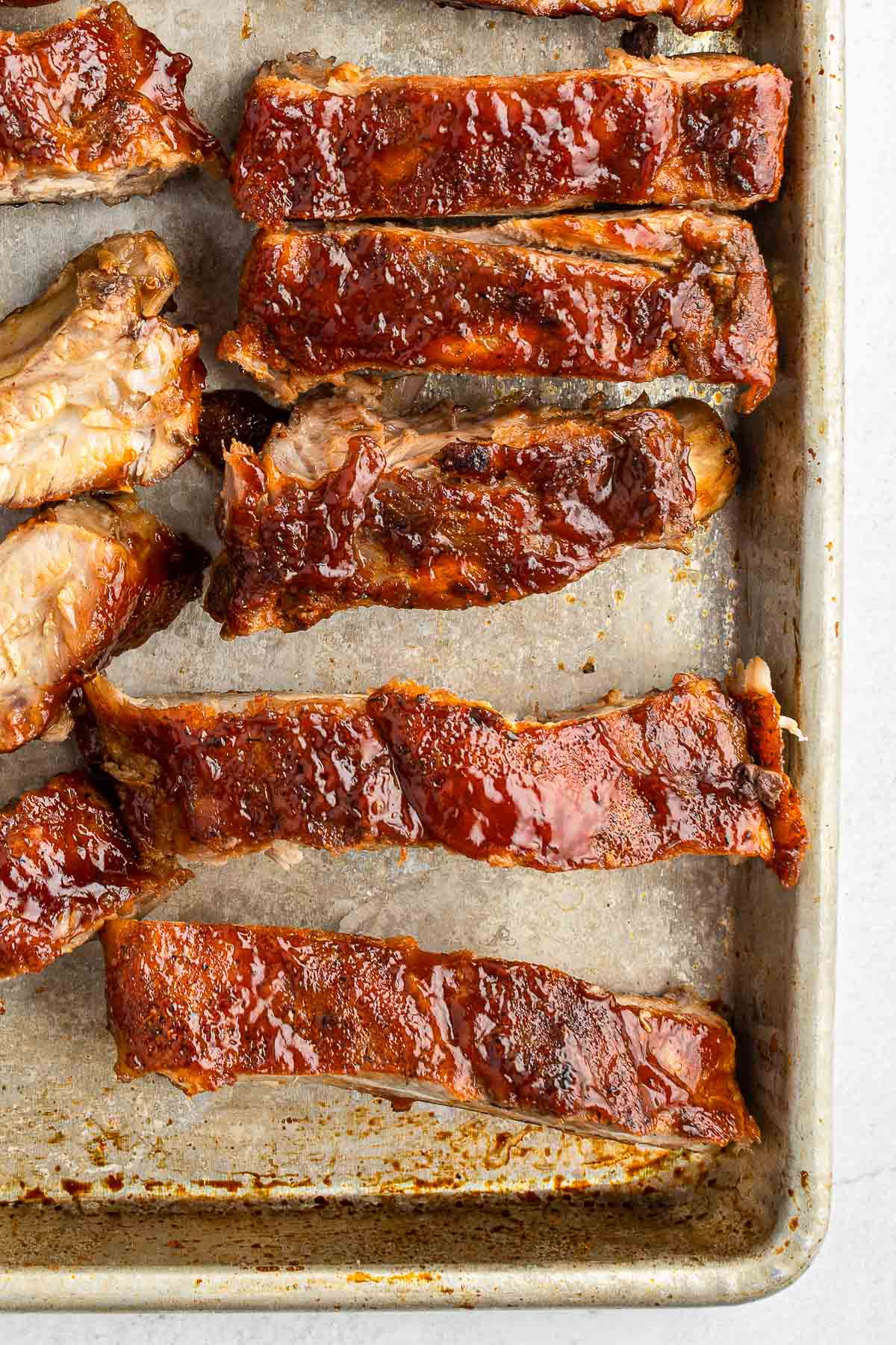 oven baked ribs on a baking sheet
