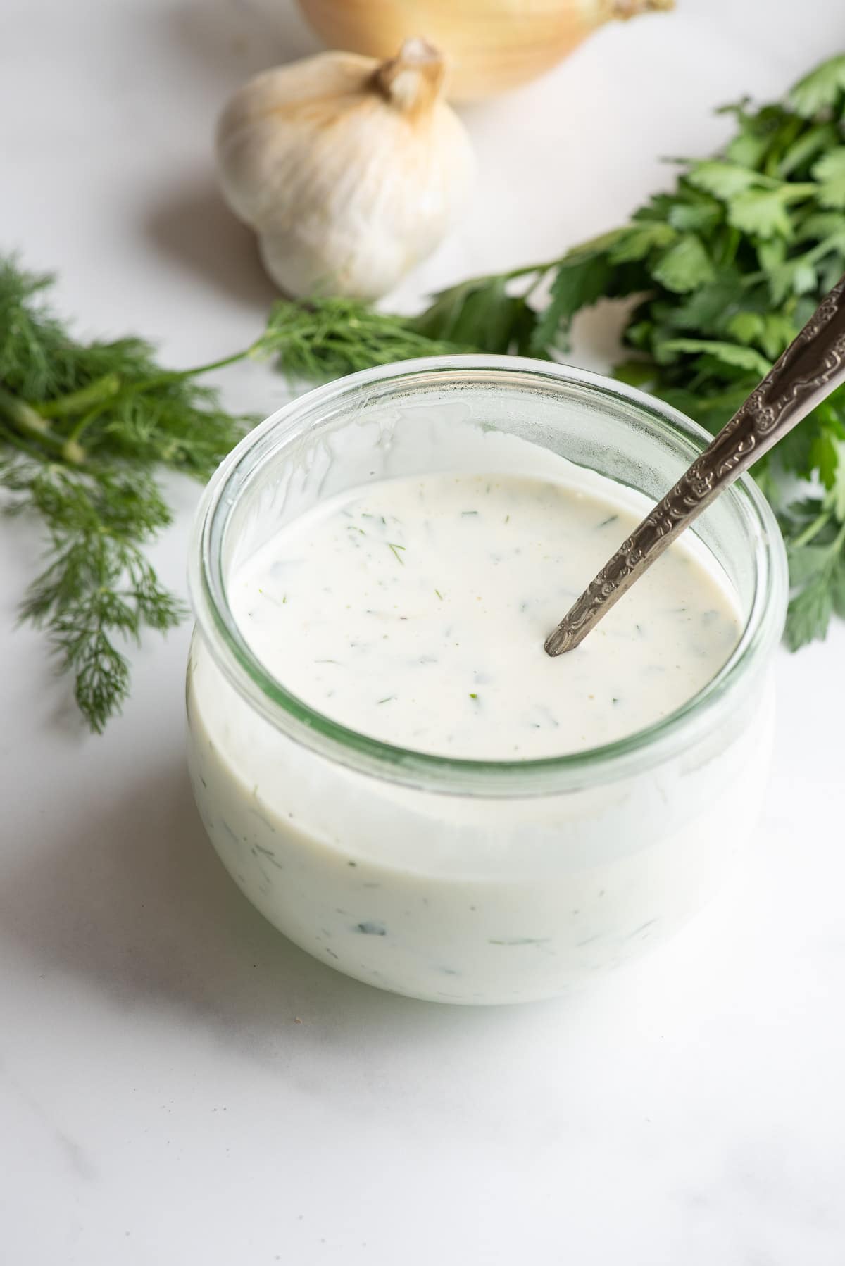 buttermilk ranch dressing in glass jar