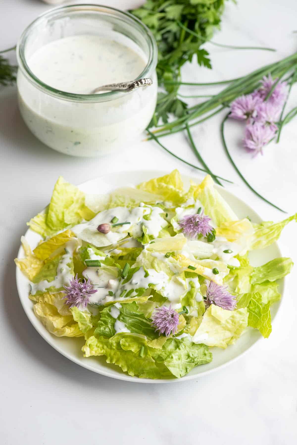 buttermilk ranch dressing on lettuce