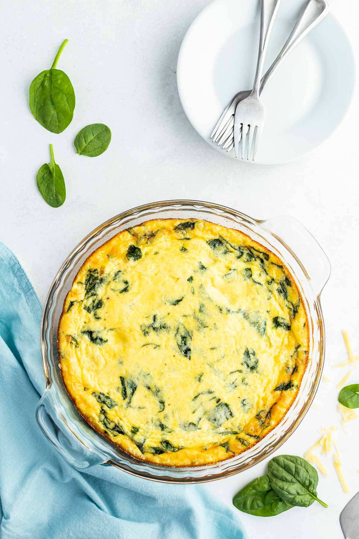 cooked ham and spinach crustless quiche from overhead