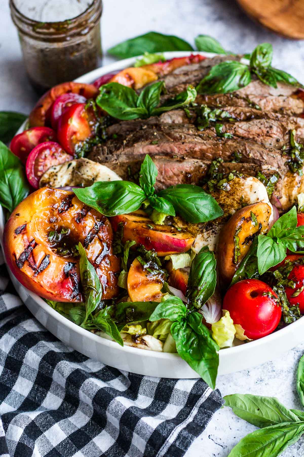 grilled steak salad with grilled peaches