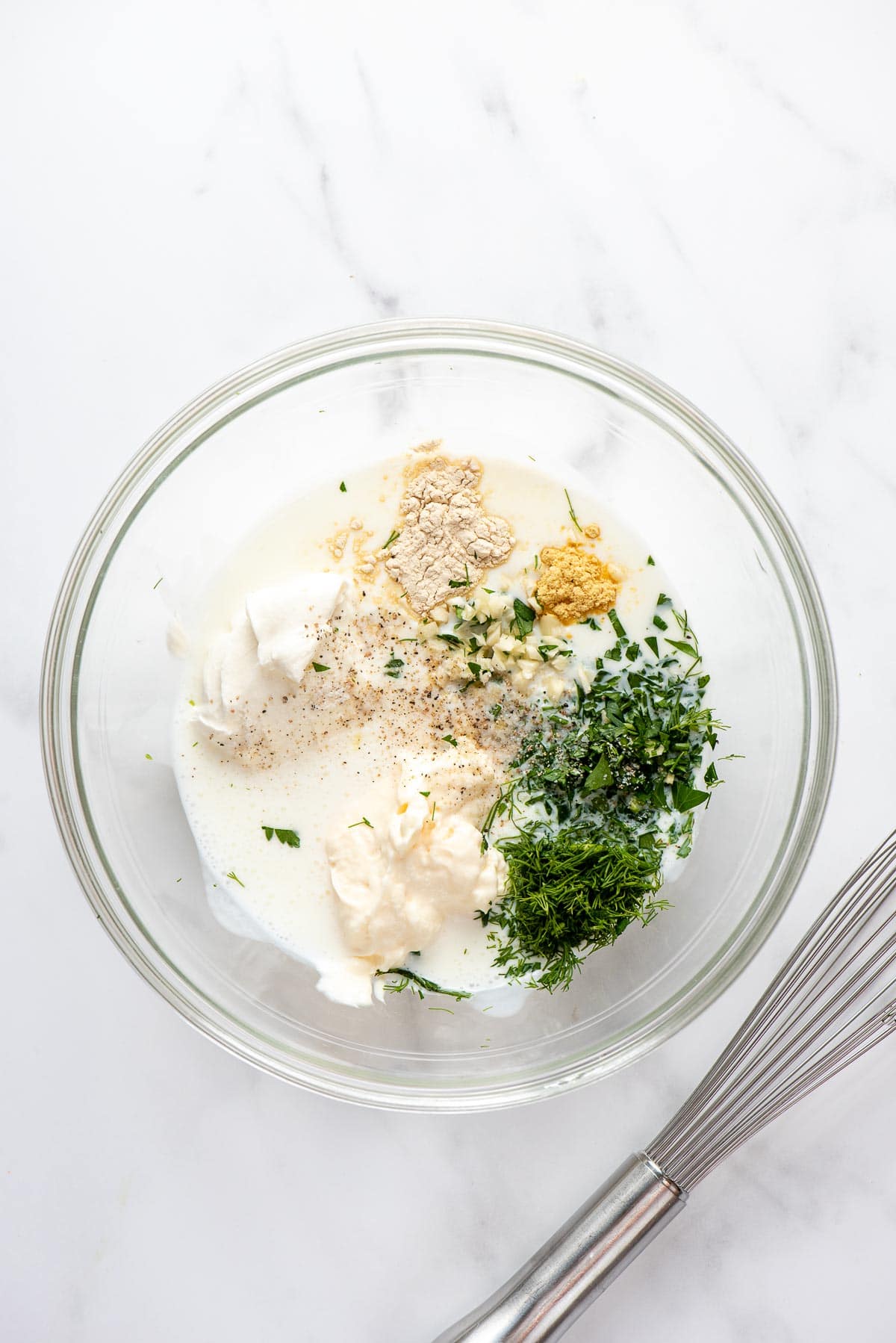 ranch dressing ingredients in a mixing bowl