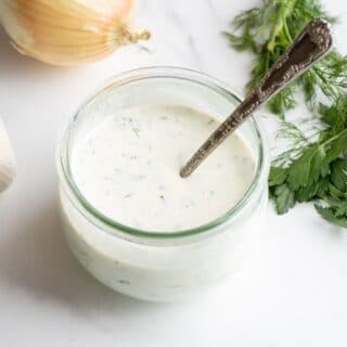 A jar with Buttermilk Ranch dressing