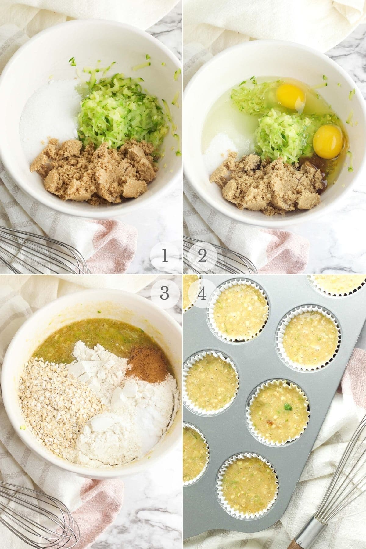 zucchini muffins recipe steps collage