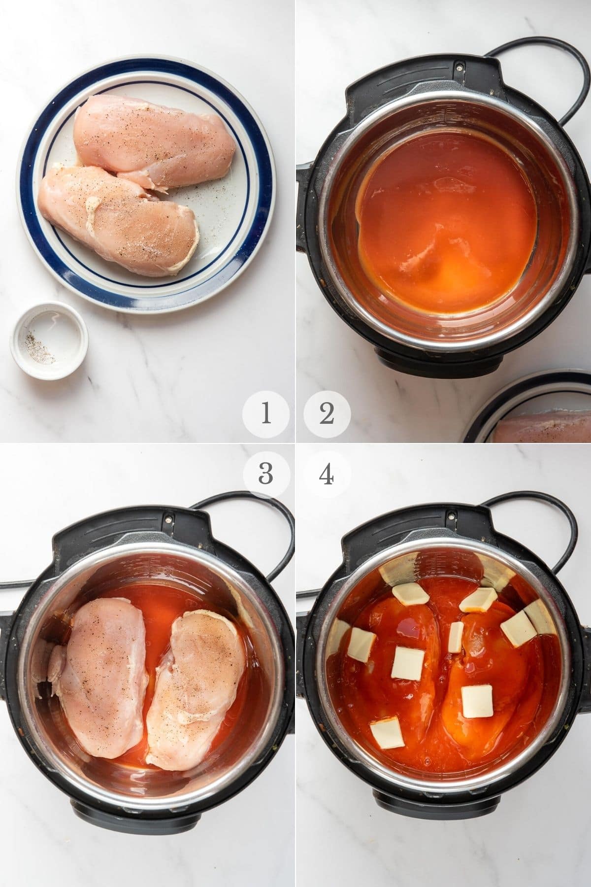 instant pot buffalo chicken recipe steps 1-4