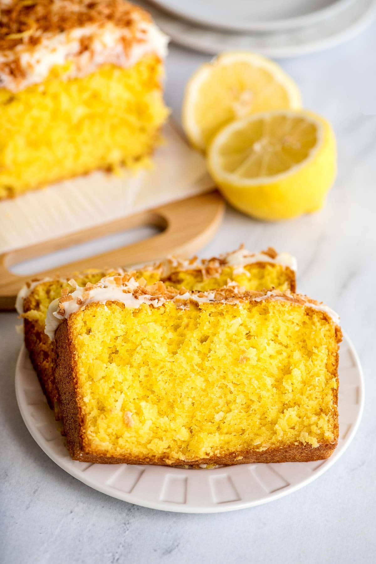 lemon coconut cake slices plate