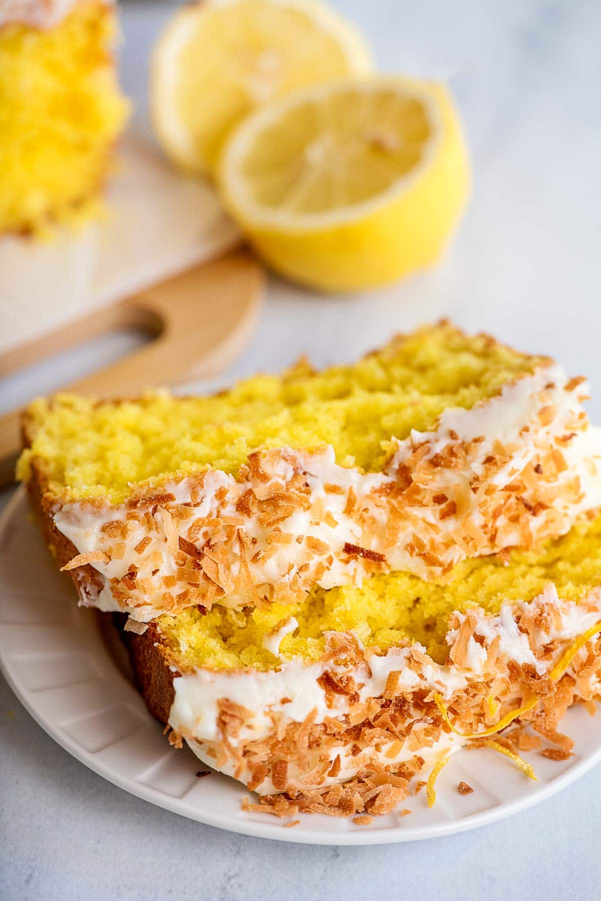 lemon coconut cake slices top