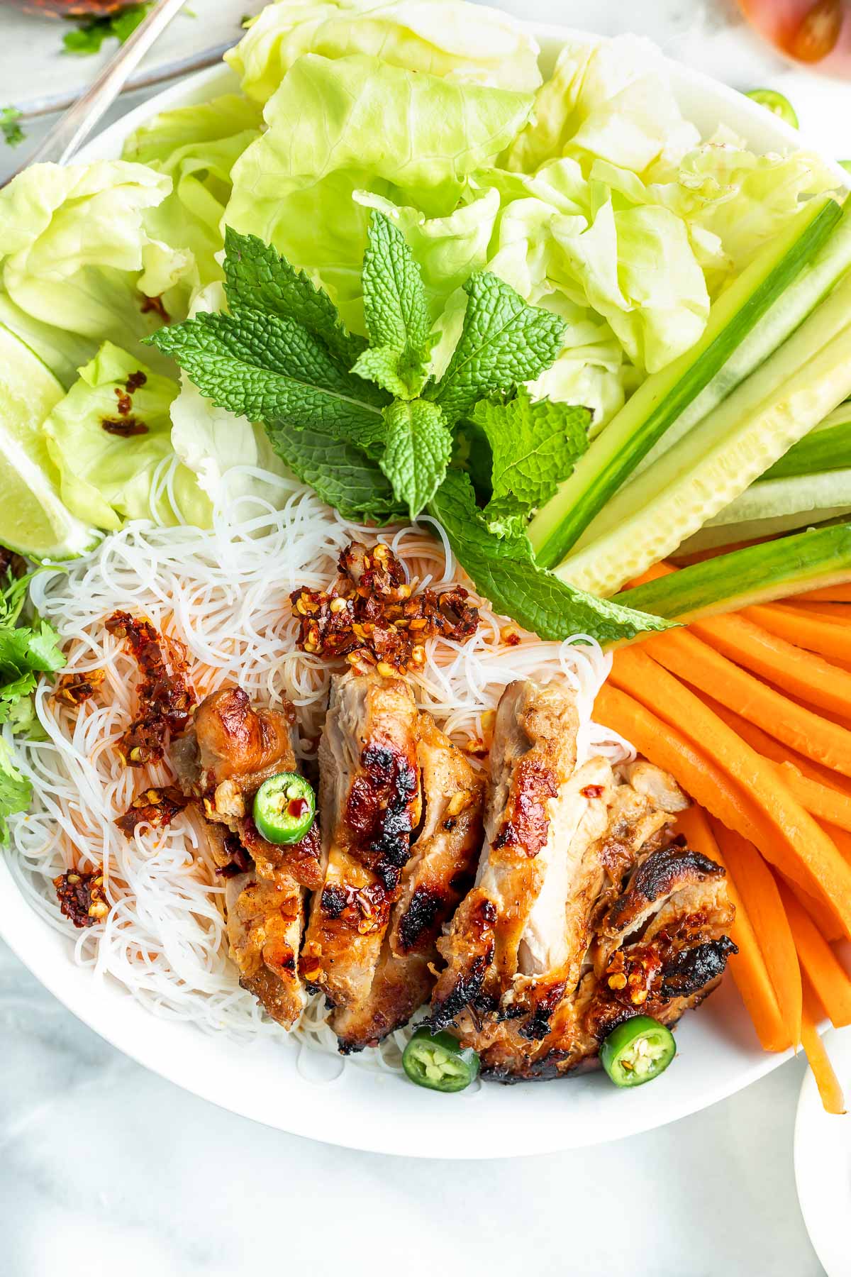 sliced cooked chicken with Vietnamese salad