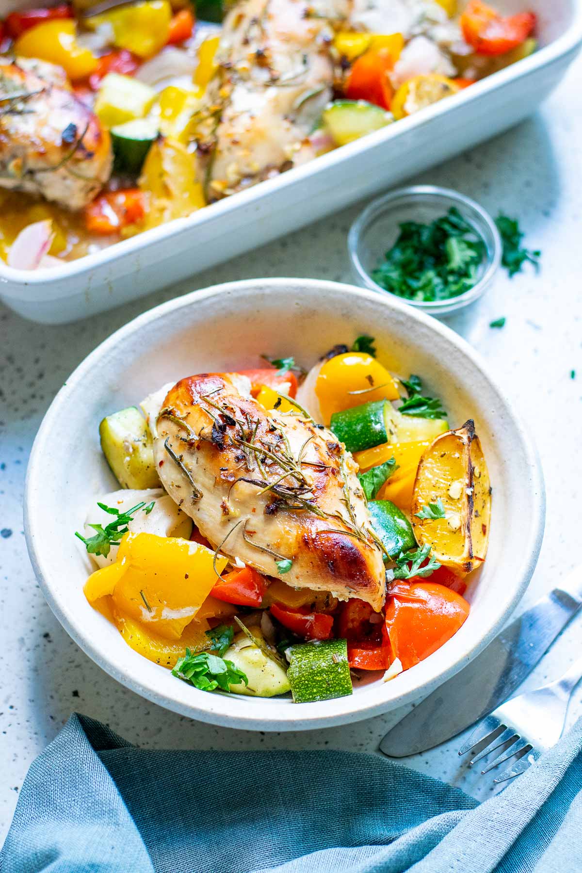 roasted chicken with vegetables cooked 