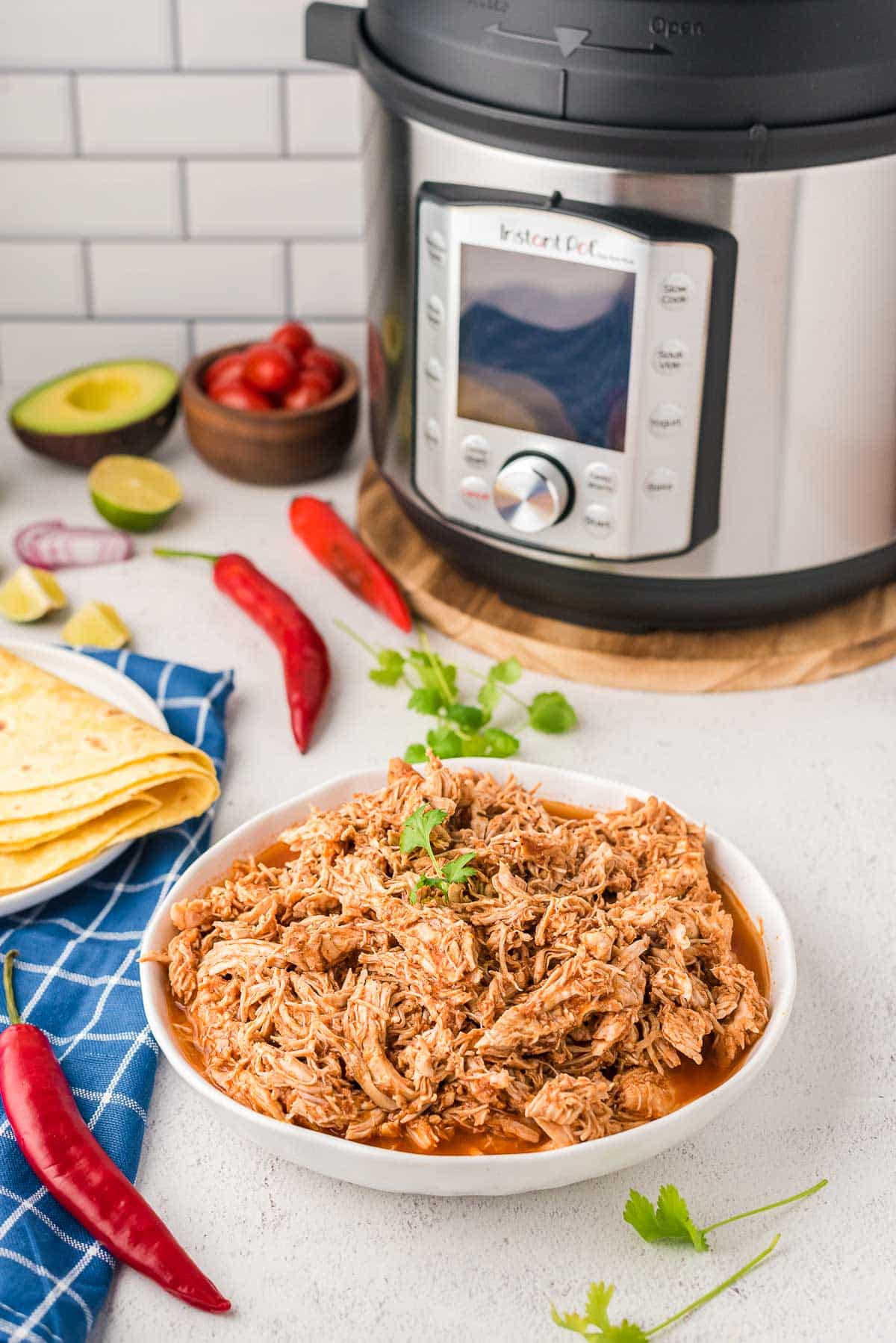bowl of shredded mexican chicken