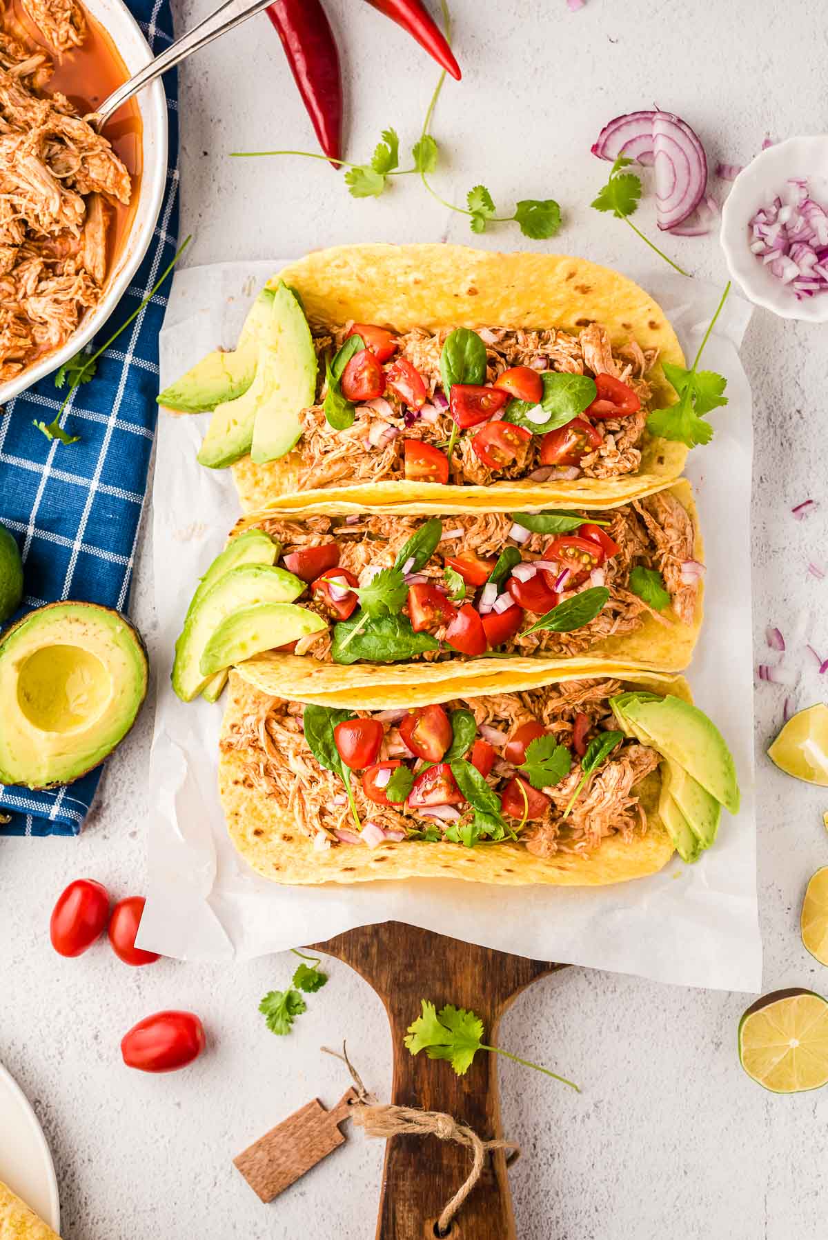 instant pot chicken tacos on board 