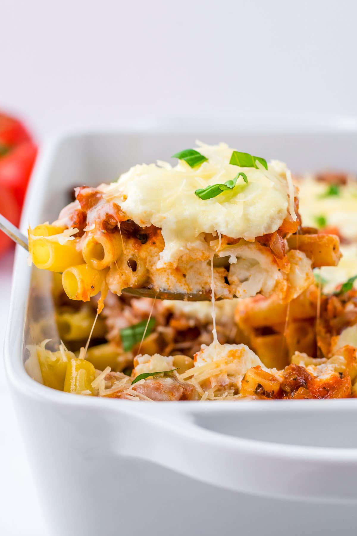 plate of baked ziti serving 