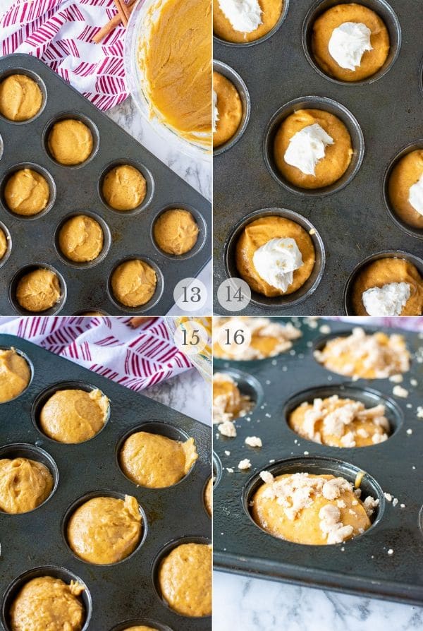 pumpkin cream cheese muffin recipe steps photo collage 4