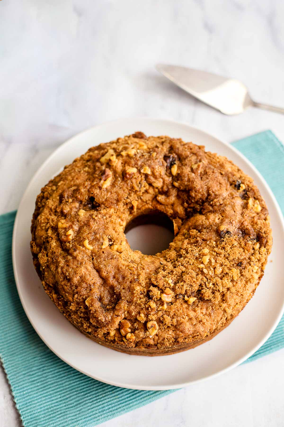 sour cream coffee cake on white plate 