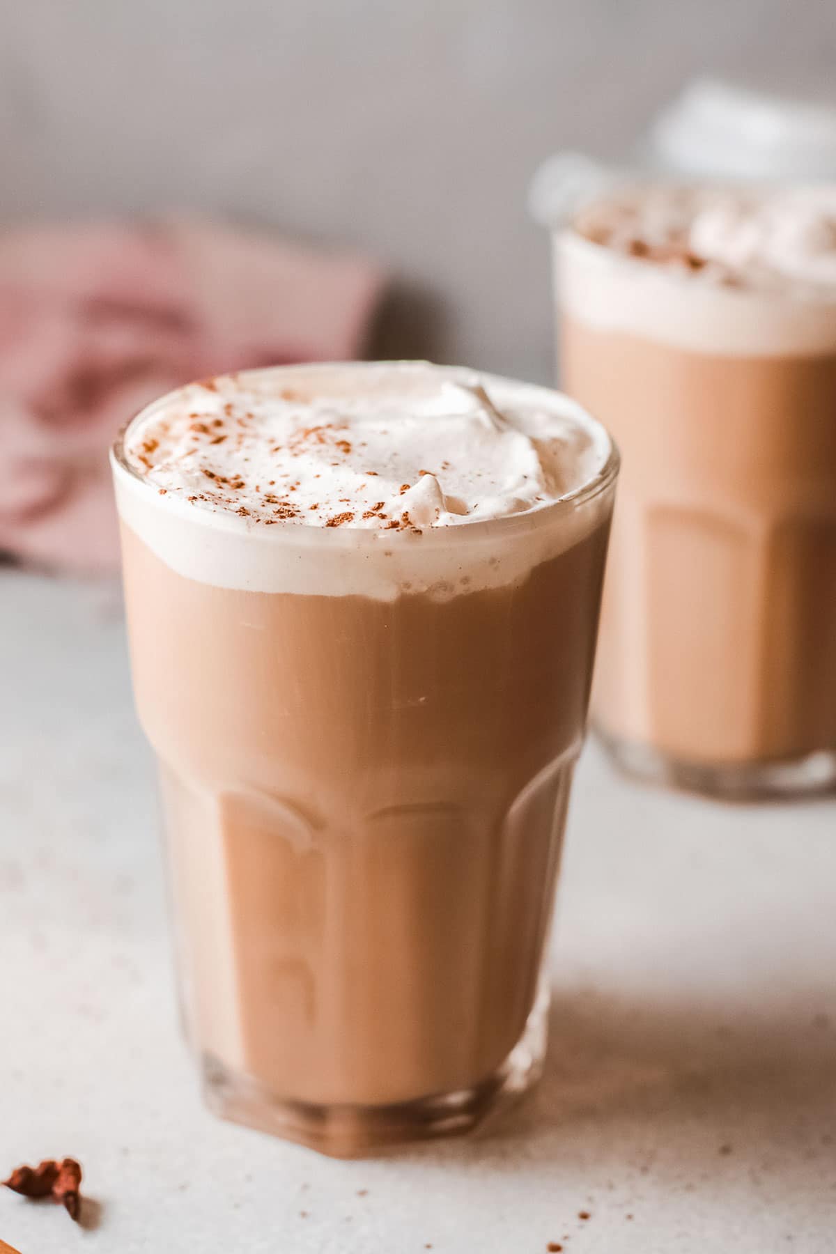 Chai latte in a tall glass