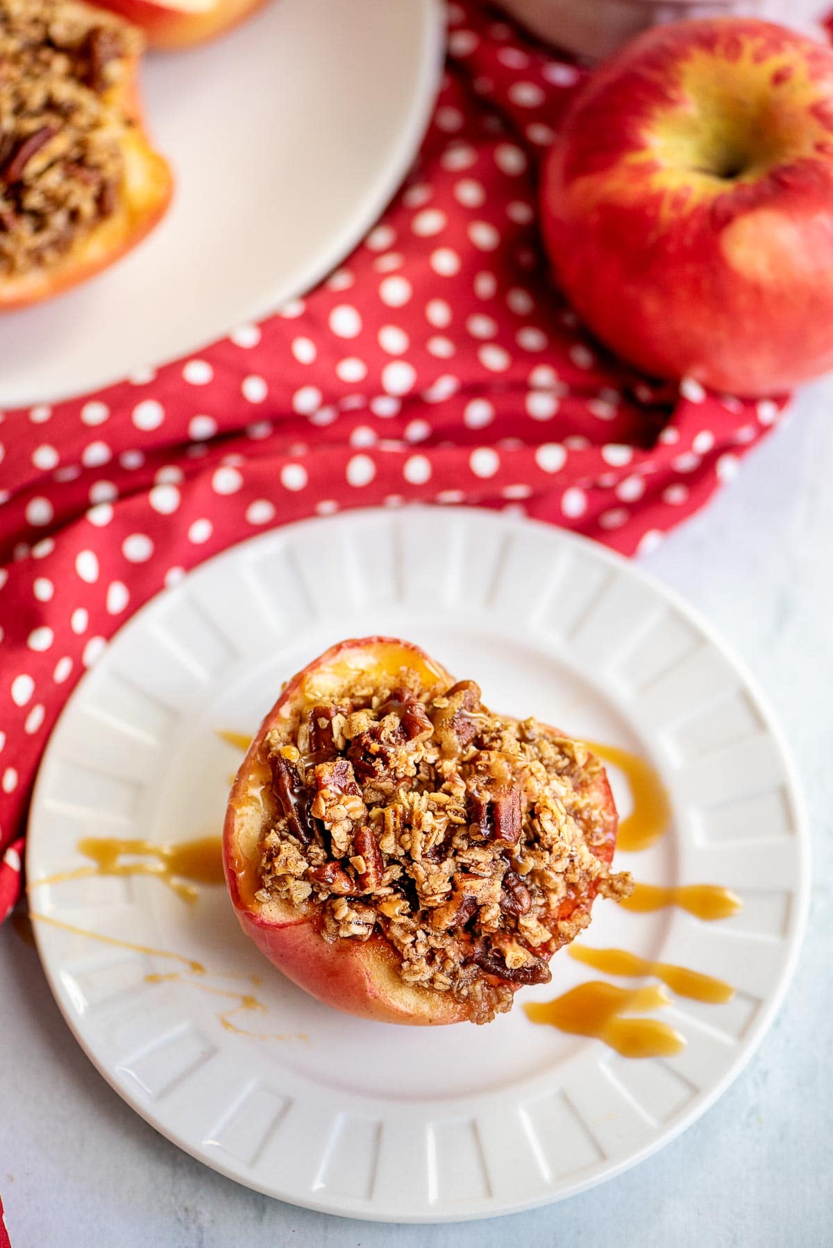 baked apple on plate 