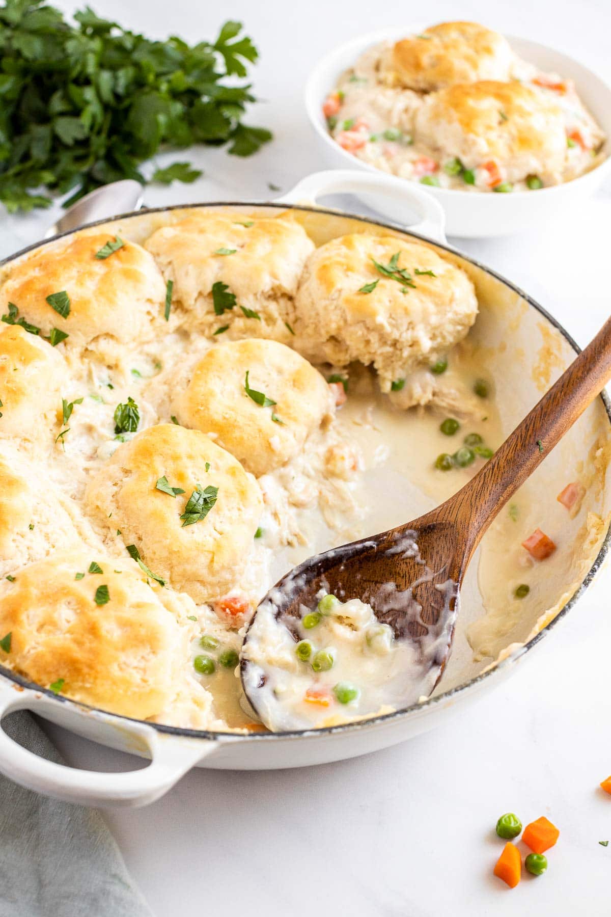 chicken and biscuits serving in baking dish