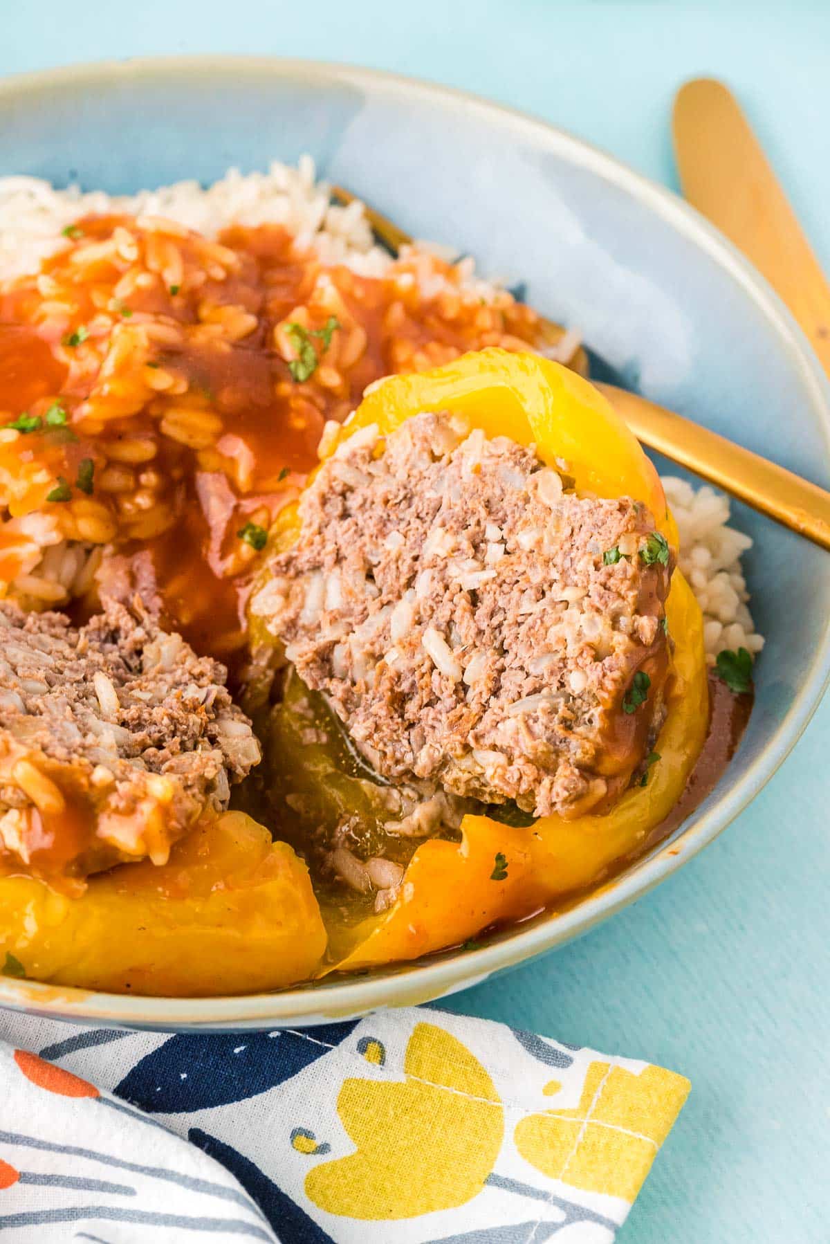 filling inside cooked stuffed peppers