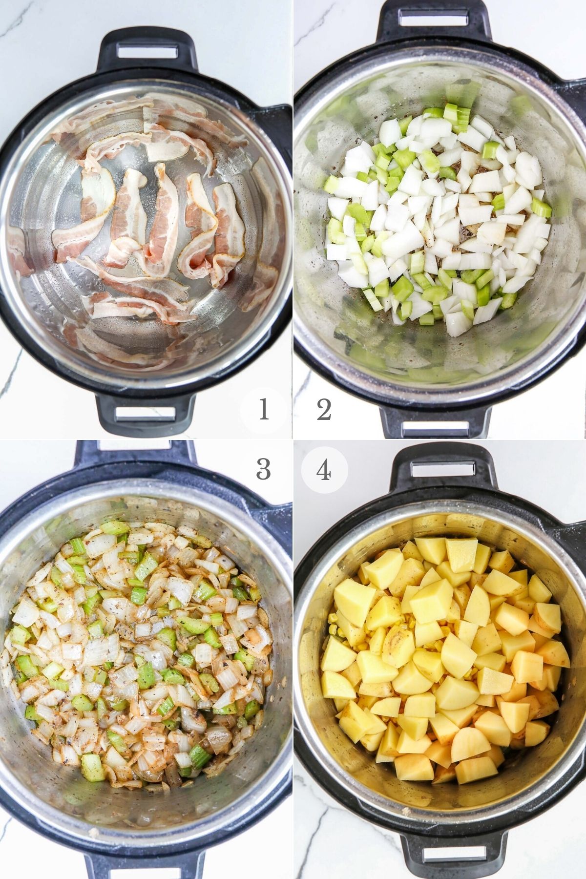 instant pot potato soup recipe steps 1-4