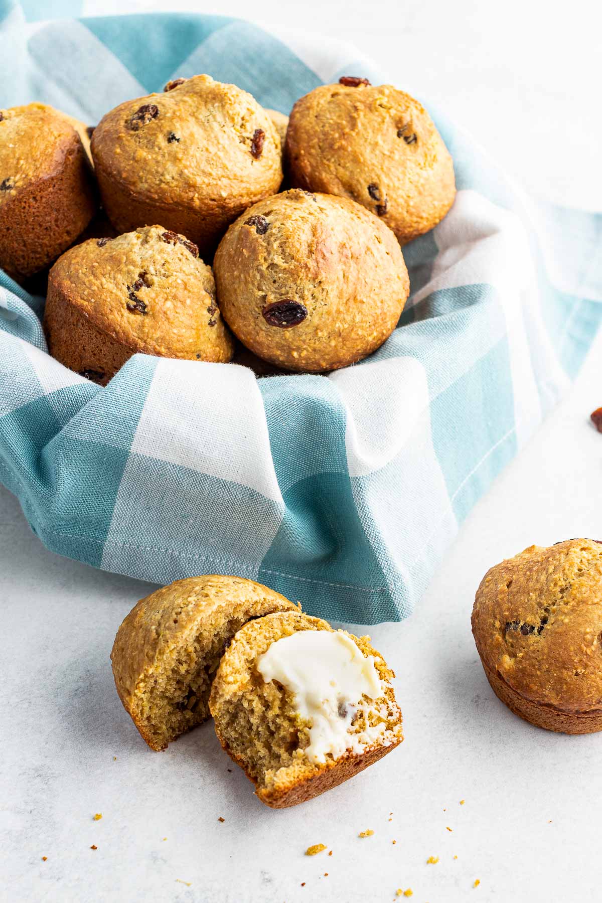 oat bran muffins in a basket