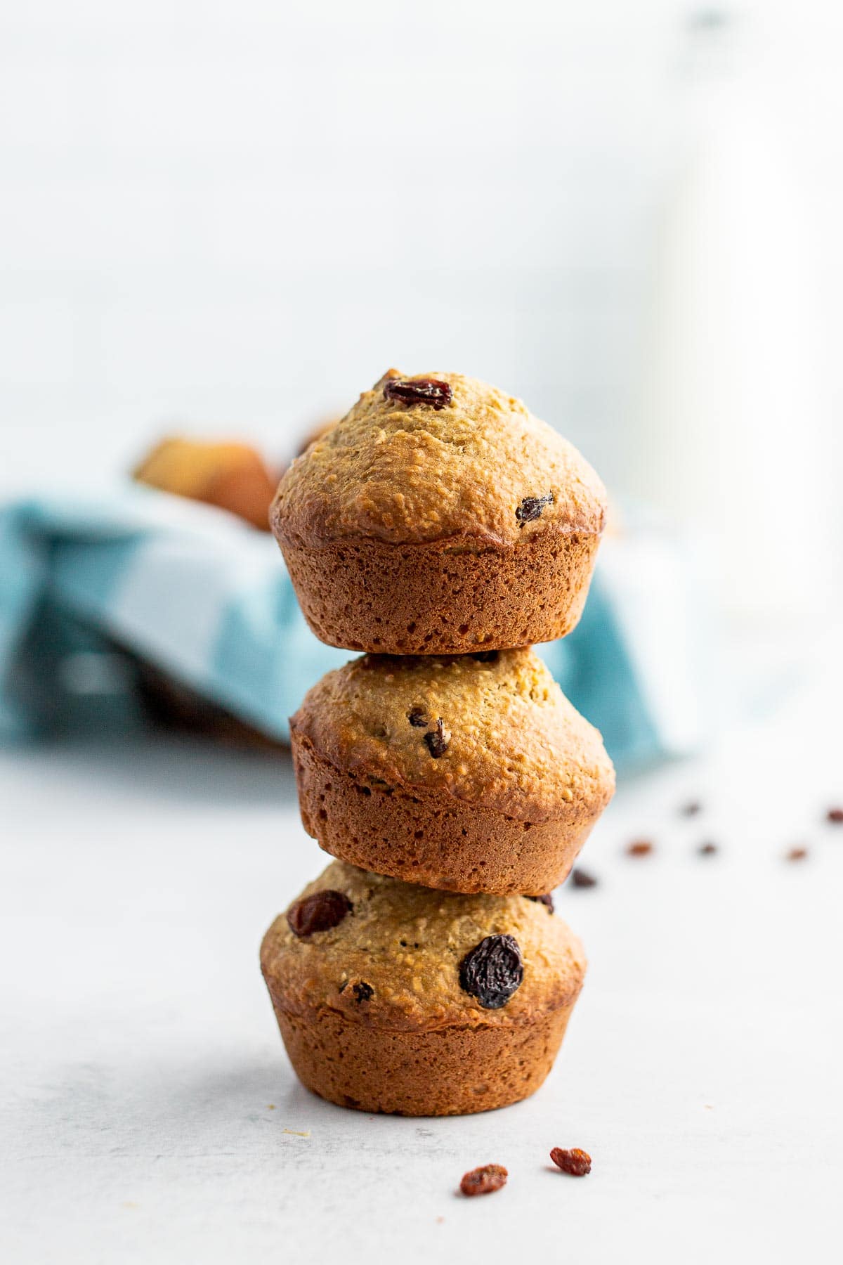 oat bran muffins stacked 