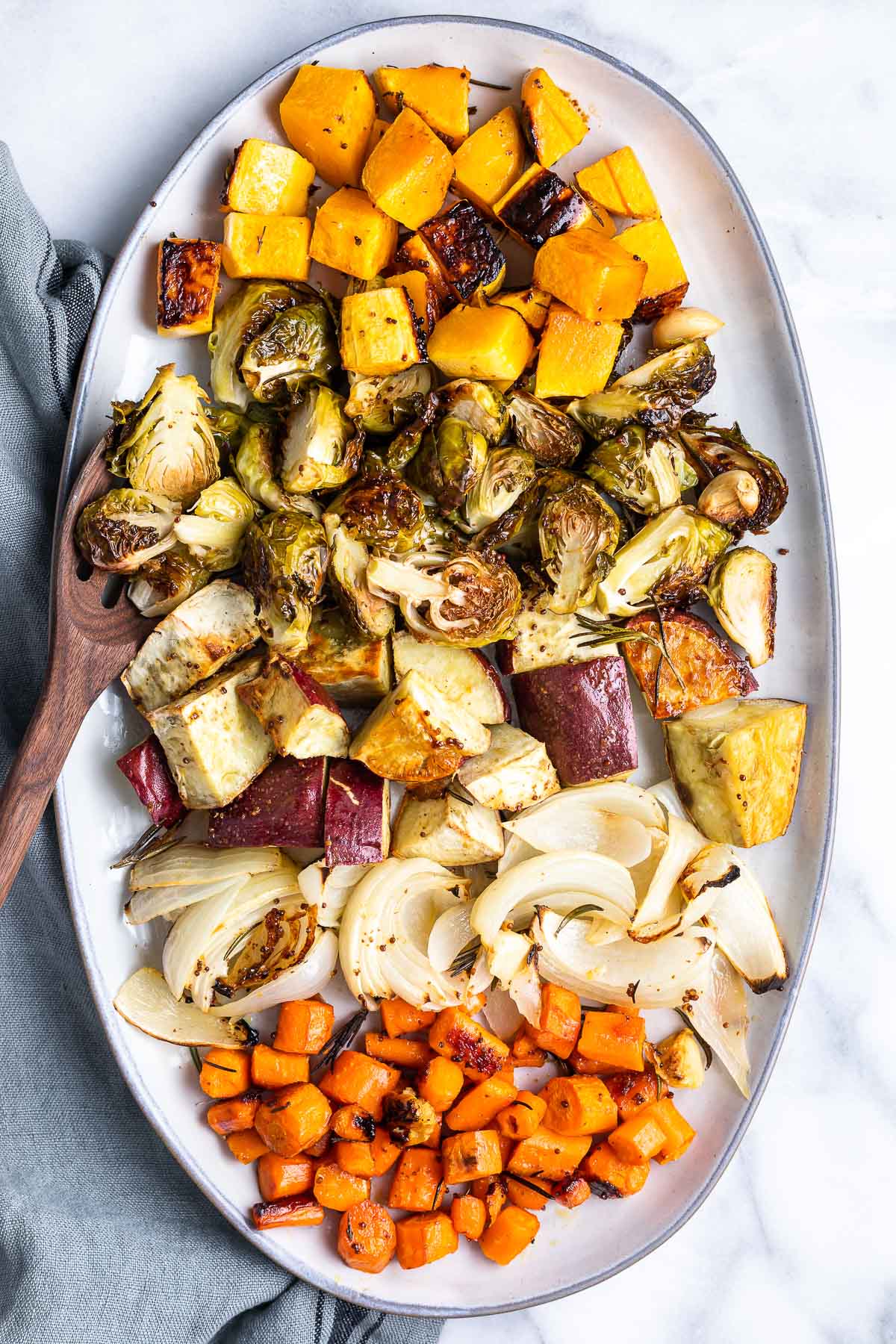 oven roasted vegetables on platter