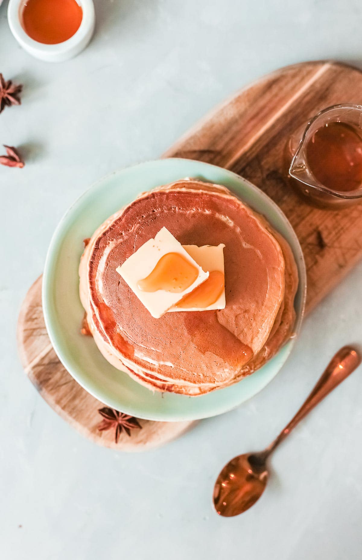 stack of apple pancakes overhead