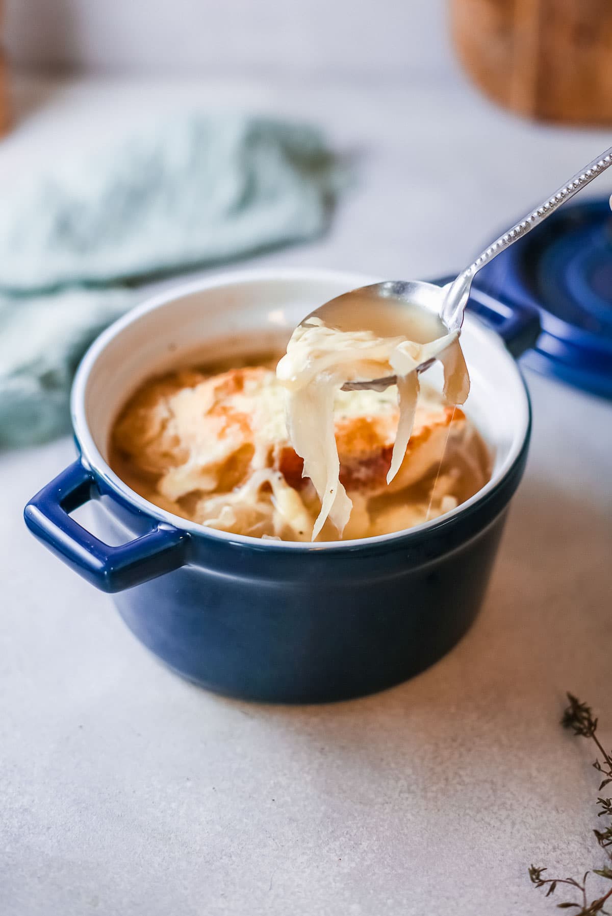 French Onion Soup with spoon