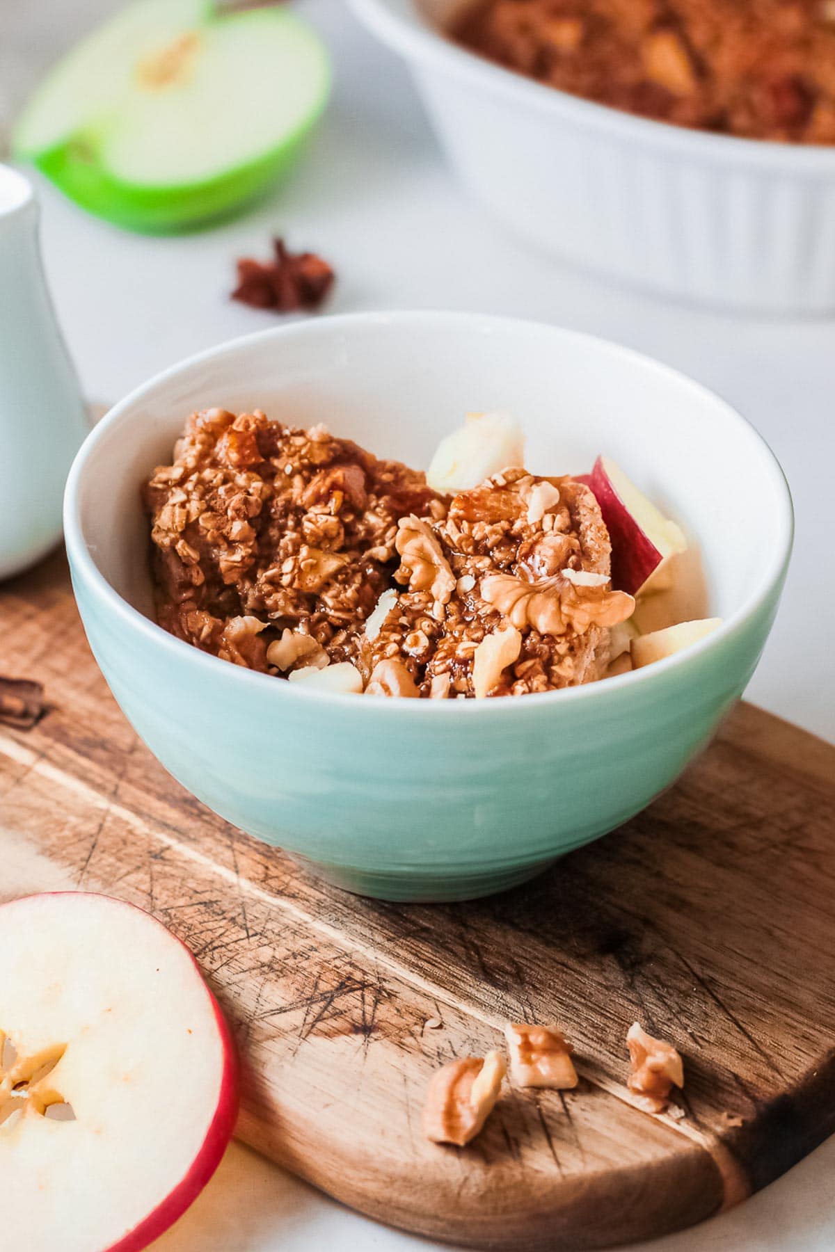 baked oatmeal in blue bowl 