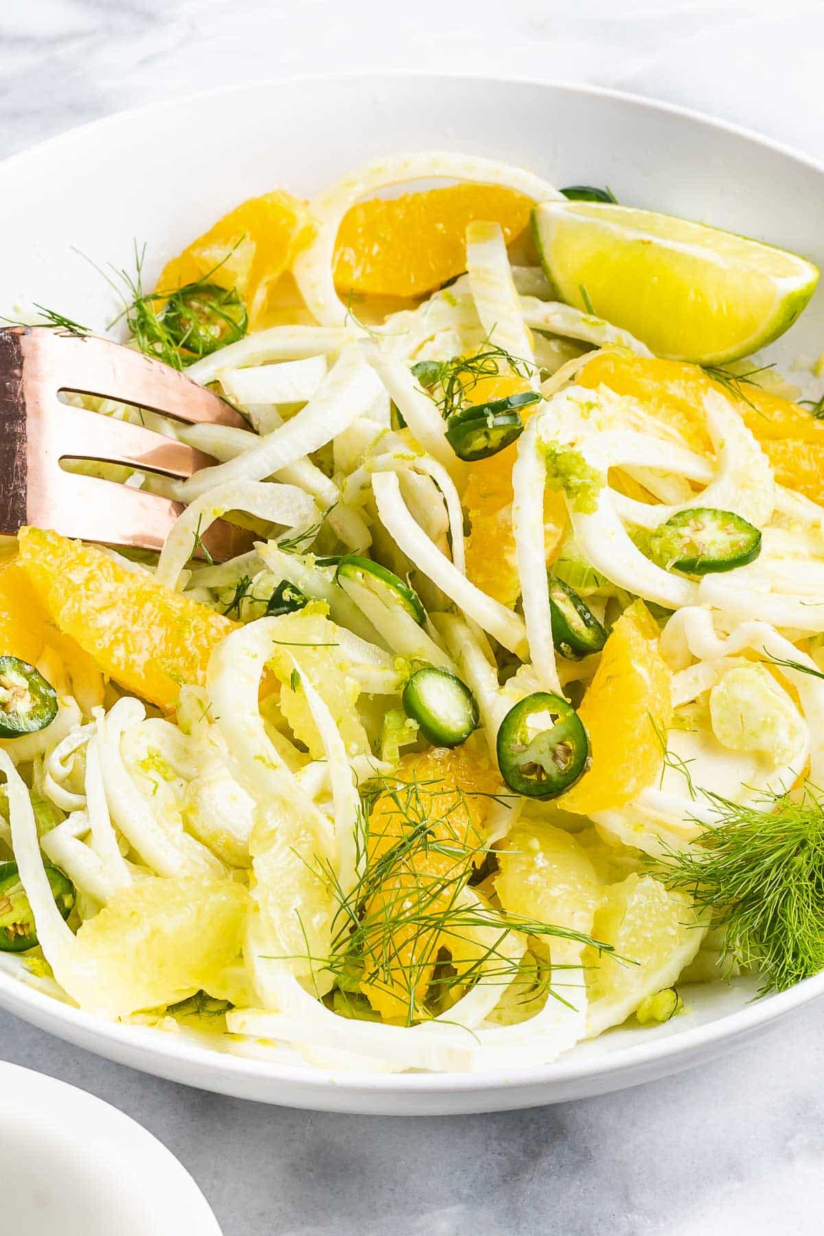 fennel and orange salad with fork