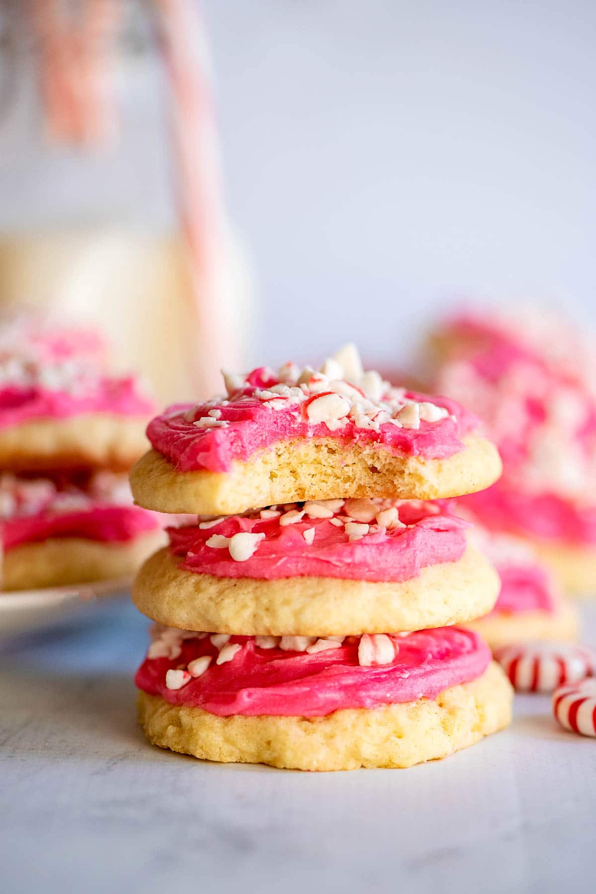 stack of soft sugar Cookies with a bite