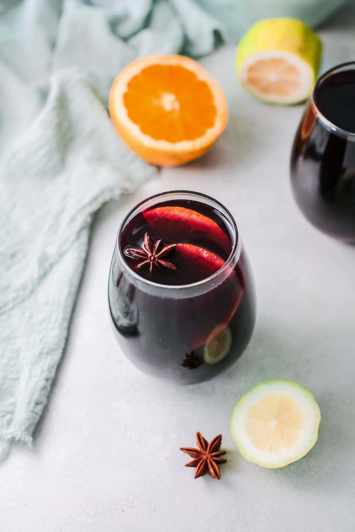 glass of mulled wine with orange slices