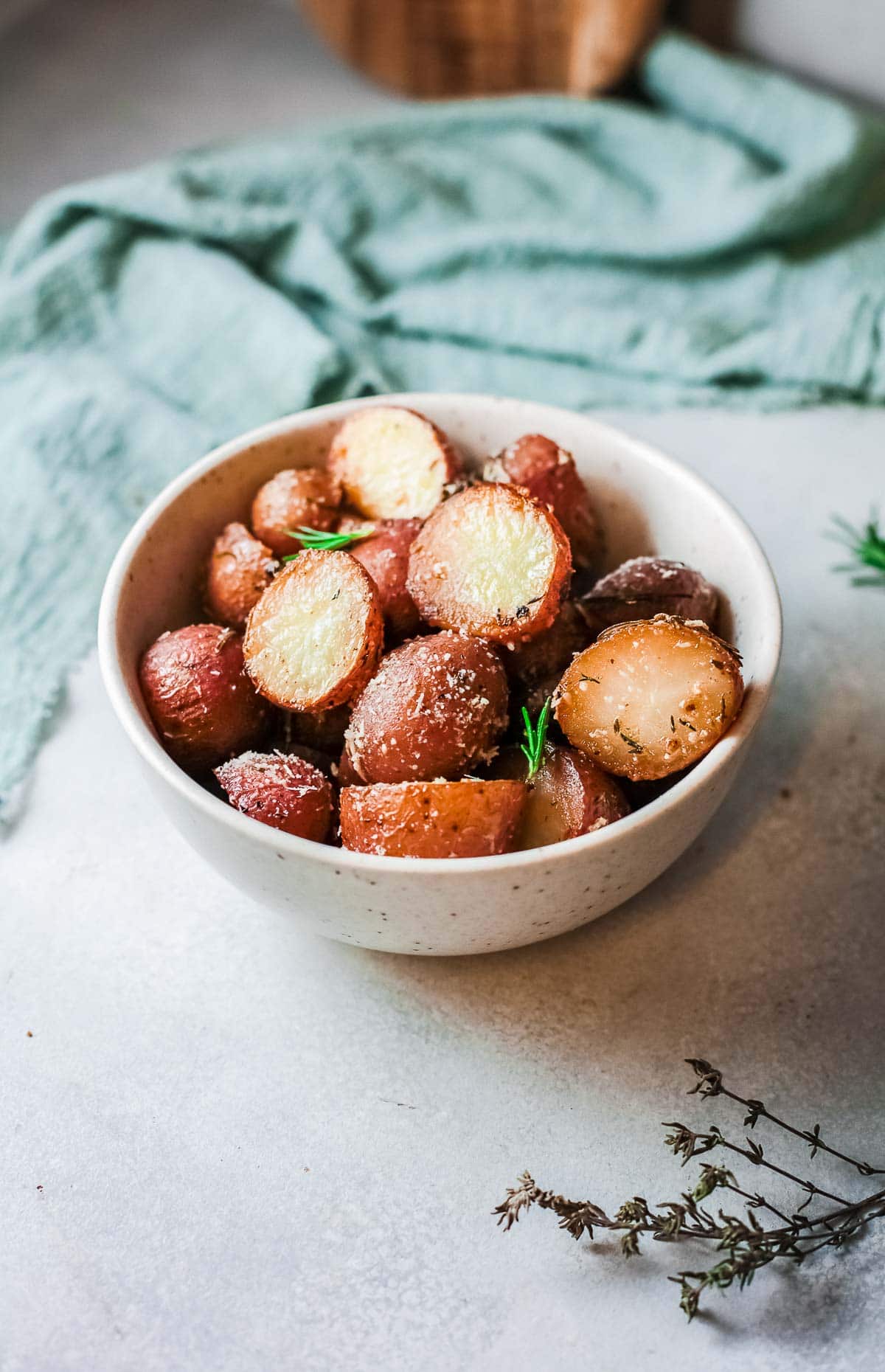 parmesan roasted potatoes in bowl