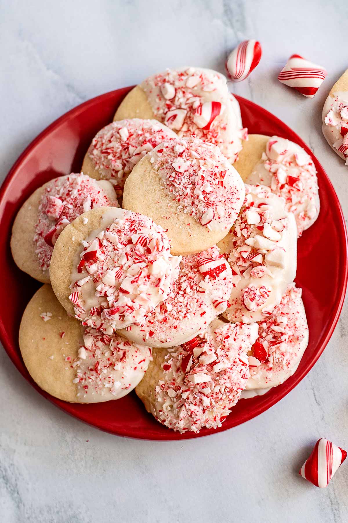 plate of butter cookies with peppermint topping