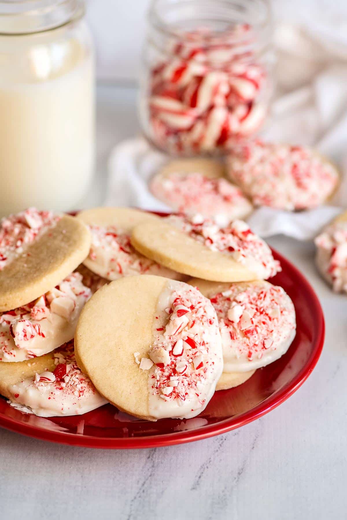 peppermint cookies on red plate 