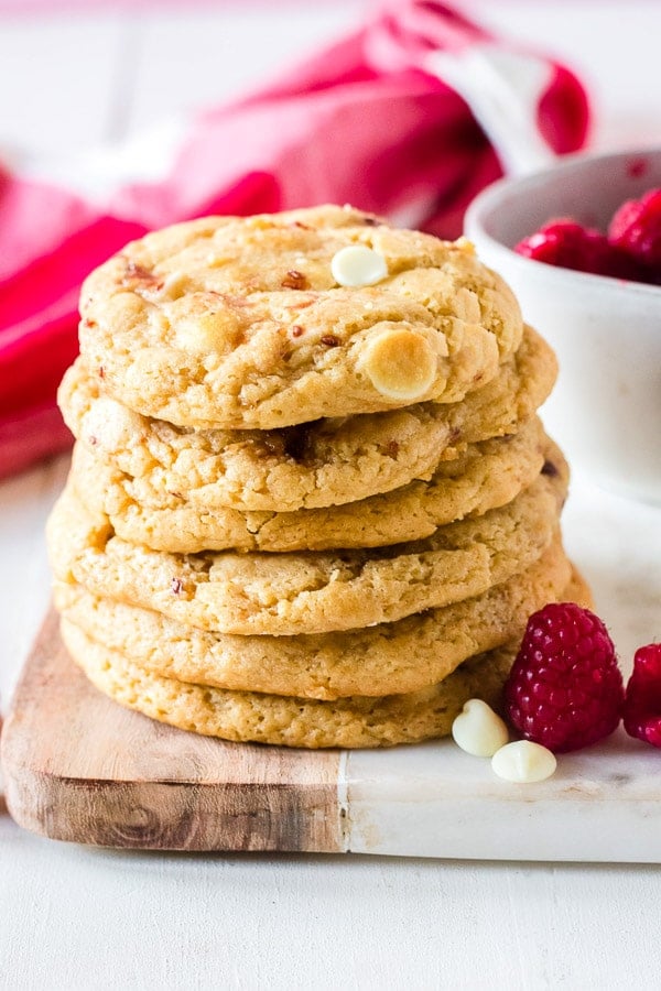 raspberry cheesecake cookies stacked (Subway cookies copycat recipe)