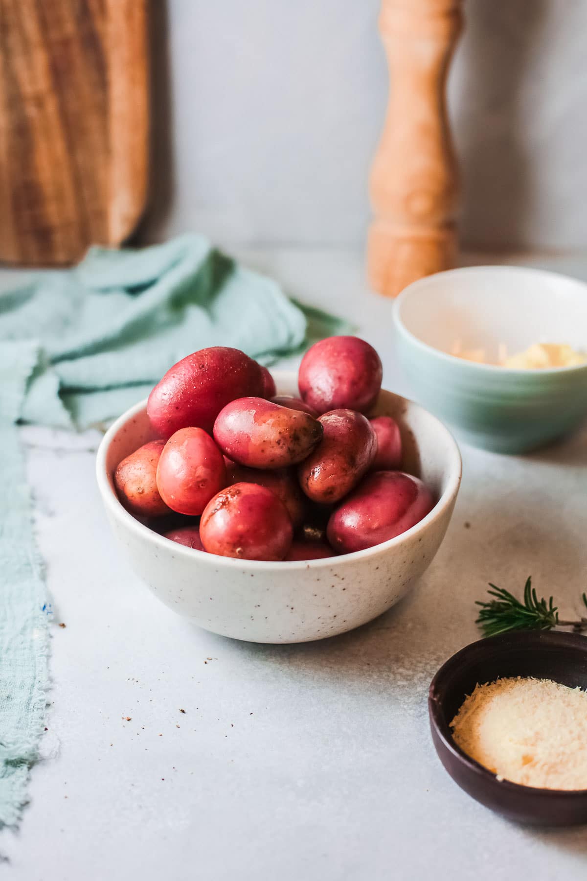 red potatoes in bowl side view