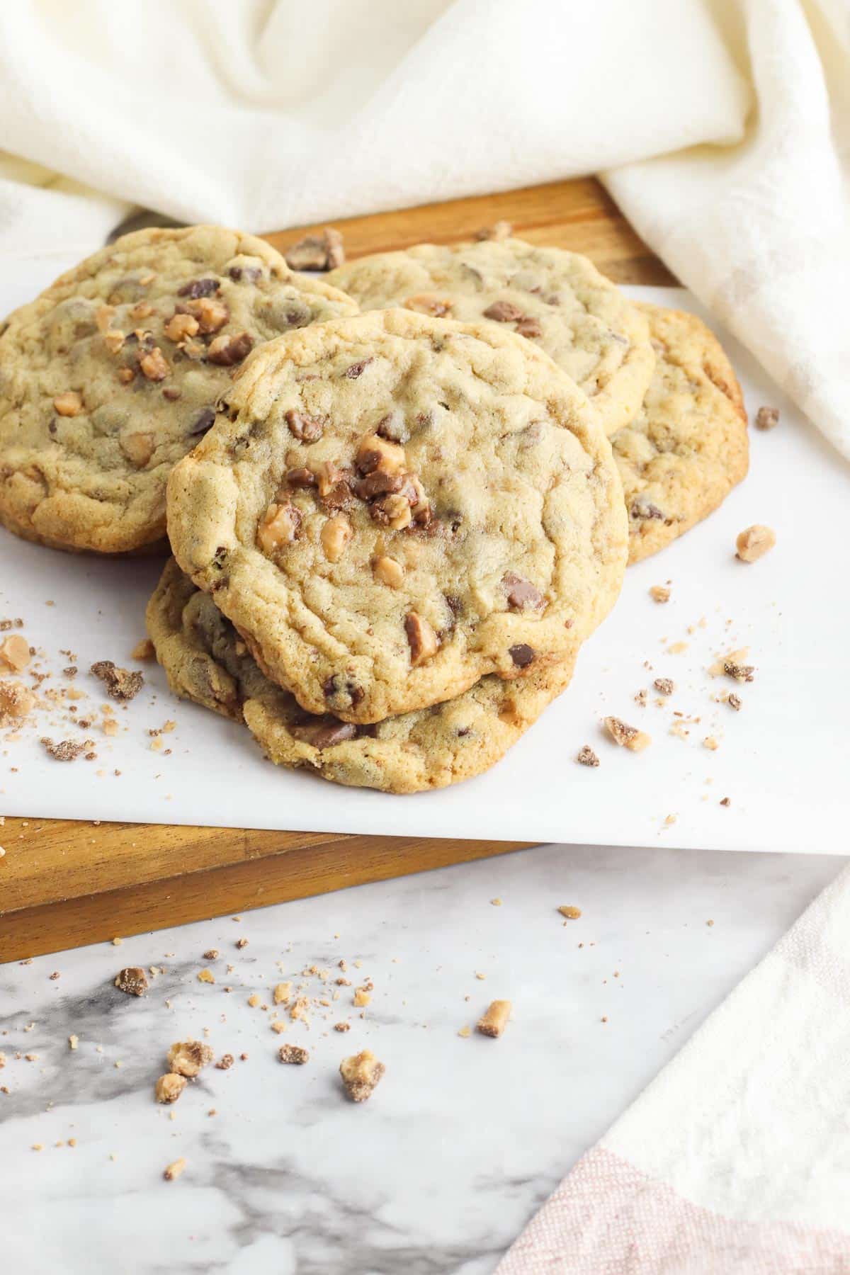 toffee cookies in a stack 